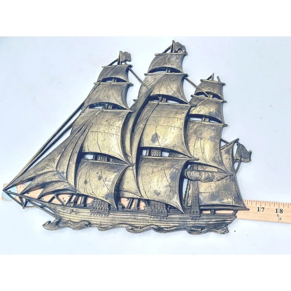 Syroco Vintage Clipper Ship Wall Hanging 4261 Gold Gilt Nautical Sailing Decor